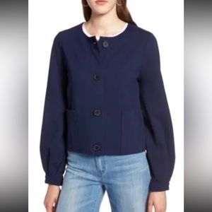 Halogen Women's Button Down Ponte Jacket In Navy Size M